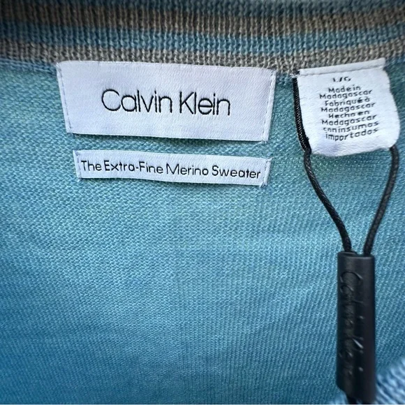 Calvin Klein Extra-Fine Merino Wool Sweater Baby Blue V-Neck NWT European Yarn L - Picture 4 of 15